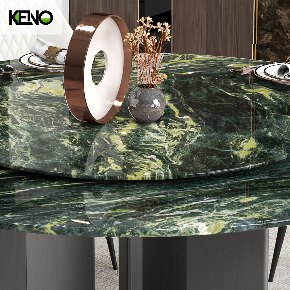 KENO Luxury Monet Garden Style Romantic Round Turntable Marble Dining Table