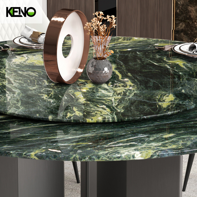 KENO Luxury Monet Garden Style Romantic Round Turntable Marble Dining Table