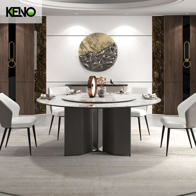 KENO Light Luxury Cozy Romantic Round Turntable Slate Dining Table with Domestic Use