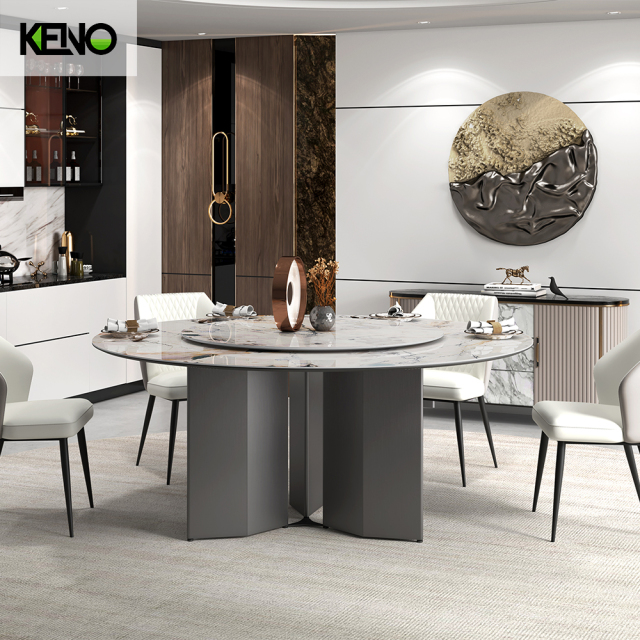 KENO Light Luxury Cozy Romantic Round Turntable Slate Dining Table with Domestic Use