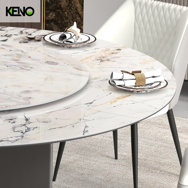 KENO Light Luxury Cozy Romantic Round Turntable Slate Dining Table with Domestic Use
