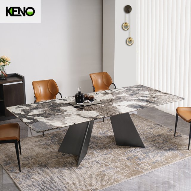 Factory Wholesale high-end Luxury Goods Rectangle Marble Dining Table with 6 Dinner Chairs