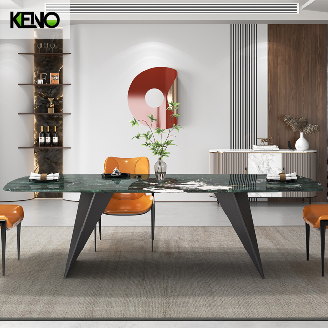 KENO Light Luxury Cozy Romantic Round Turntable Slate Dining Table with Domestic Use