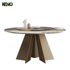 KENO Beige Tones Romantic Round Marble Dining Table with Dinner Chairs