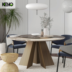 KENO Beige Tones Romantic Round Marble Dining Table with Dinner Chairs