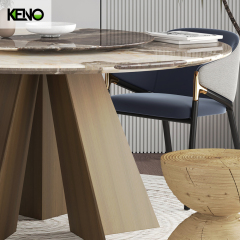 KENO Beige Tones Romantic Round Marble Dining Table with Dinner Chairs