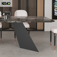 Dining Room Table High-end Home Furniture Venetian Light Brown Sand Black Elongated Ellipse Marble Dining Table Set with Dinner Chairs