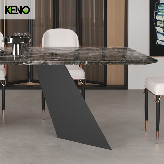 Dining Room Table High-end Home Furniture Venetian Light Brown Sand Black Elongated Ellipse Marble Dining Table Set with Dinner Chairs