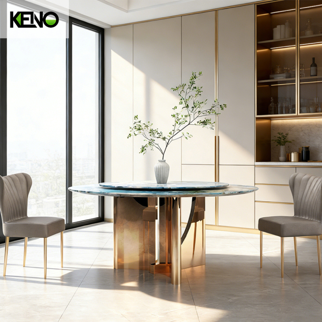Dining Room Kitchen Table Home Furniture Round  Sintered Stone  Dining Table Set with Dinner Chairs