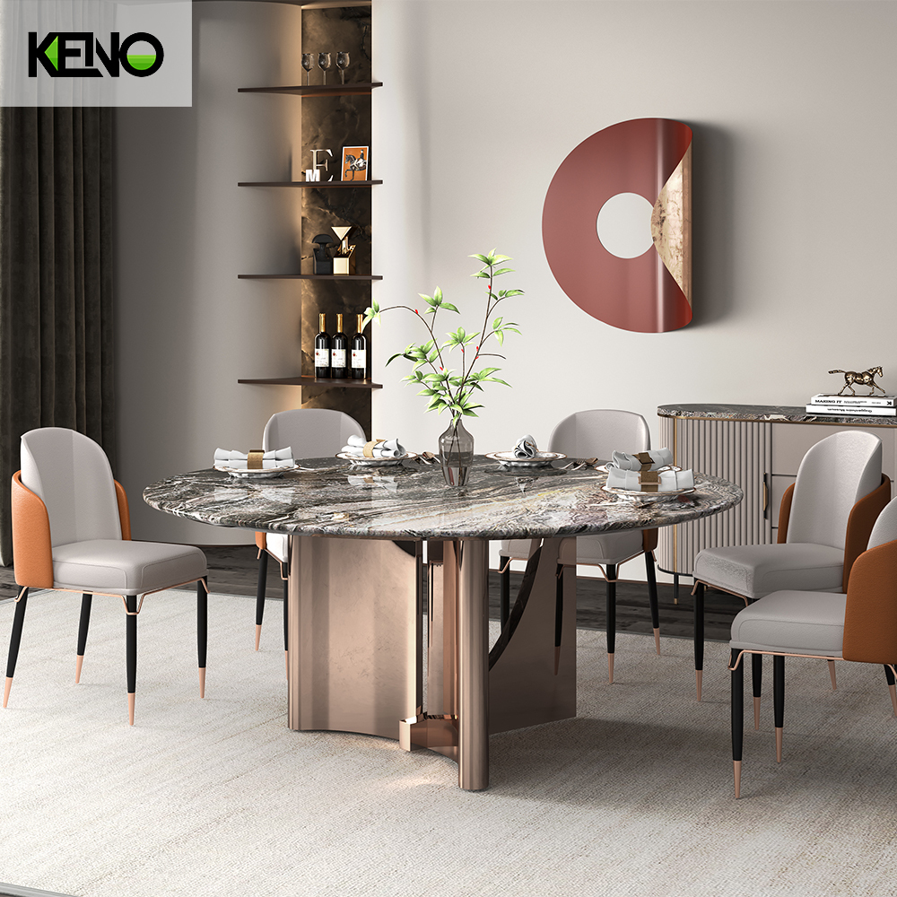 Dining Room Table Luxury-Style Design Home Furniture Round Marble Dining Table Set with Dinner Chairs