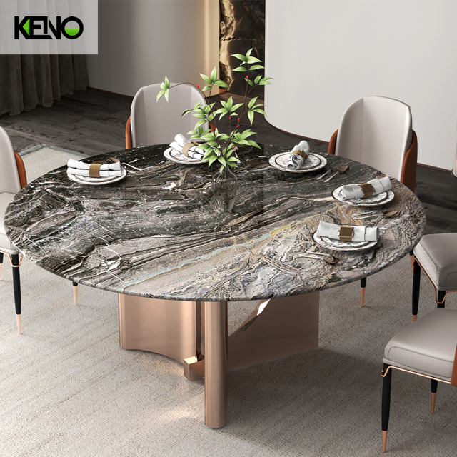 Dining Room Table Luxury-Style Design Home Furniture Round Marble Dining Table Set with Dinner Chairs