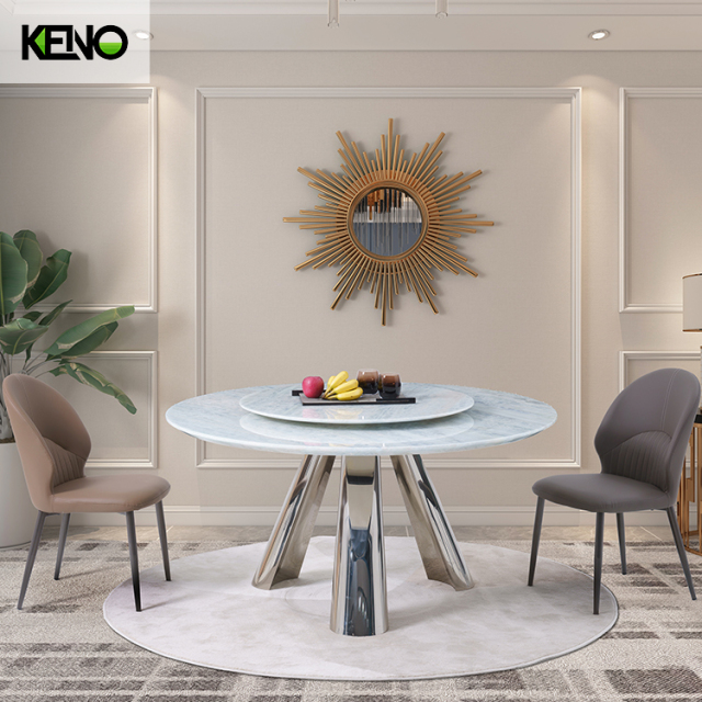 Kitchen able Home Furniture Delicate Round Marble Dining Table Set with Dinner Chairs
