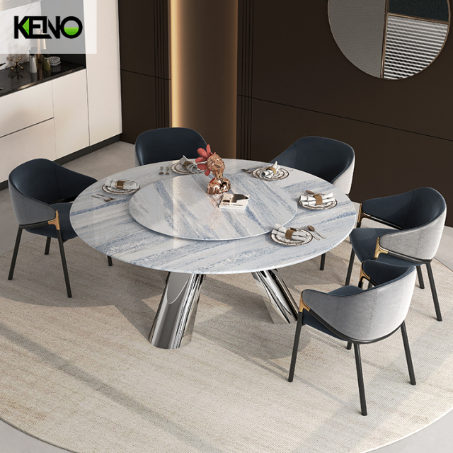 Kitchen able Home Furniture Delicate Round Marble Dining Table Set with Dinner Chairs