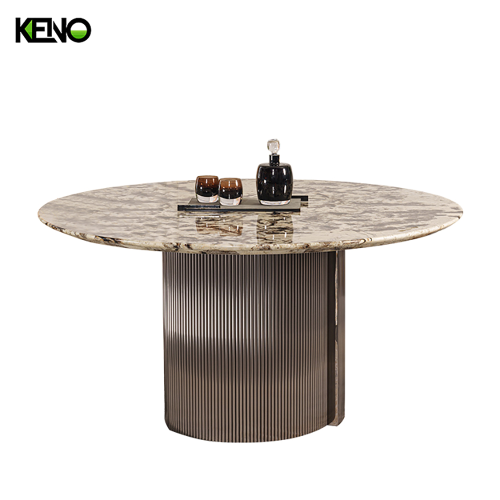 Round Marble Dining Table — Modular Marble Top, Ideal for Dining Room & Kitchen with a Built-in Turntable