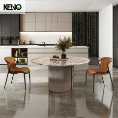 Round Marble Dining Table — Modular Marble Top, Ideal for Dining Room & Kitchen with a Built-in Turntable