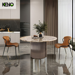 Round Marble Dining Table — Modular Marble Top, Ideal for Dining Room & Kitchen with a Built-in Turntable