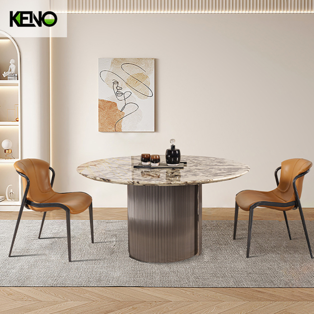Round Marble Dining Table — Modular Marble Top, Ideal for Dining Room & Kitchen with a Built-in Turntable