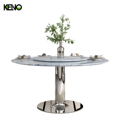 Round Marble Dining Table — Contemporary Luxury Set, Durable 200kg Frame with a Built-in Turntable