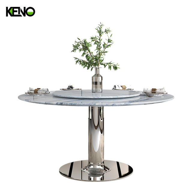 Round Marble Dining Table — Contemporary Luxury Set, Durable 200kg Frame with a Built-in Turntable