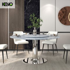 Round Marble Dining Table — Contemporary Luxury Set, Durable 200kg Frame with a Built-in Turntable