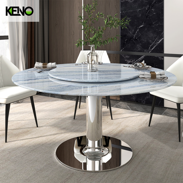 Round Marble Dining Table — Contemporary Luxury Set, Durable 200kg Frame with a Built-in Turntable
