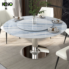 Round Marble Dining Table — Contemporary Luxury Set, Durable 200kg Frame with a Built-in Turntable