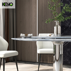 Round Marble Dining Table — Contemporary Luxury Set, Durable 200kg Frame with a Built-in Turntable