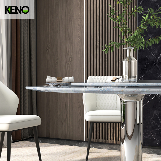 Round Marble Dining Table — Contemporary Luxury Set, Durable 200kg Frame with a Built-in Turntable