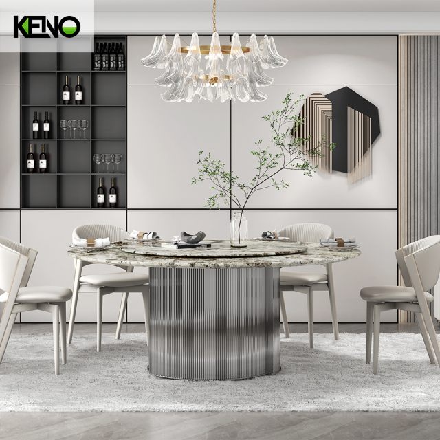 Round Marble Dining Table — OEM/ODM Factory Direct, Matching Dining Chairs Available with a Built-in Turntable