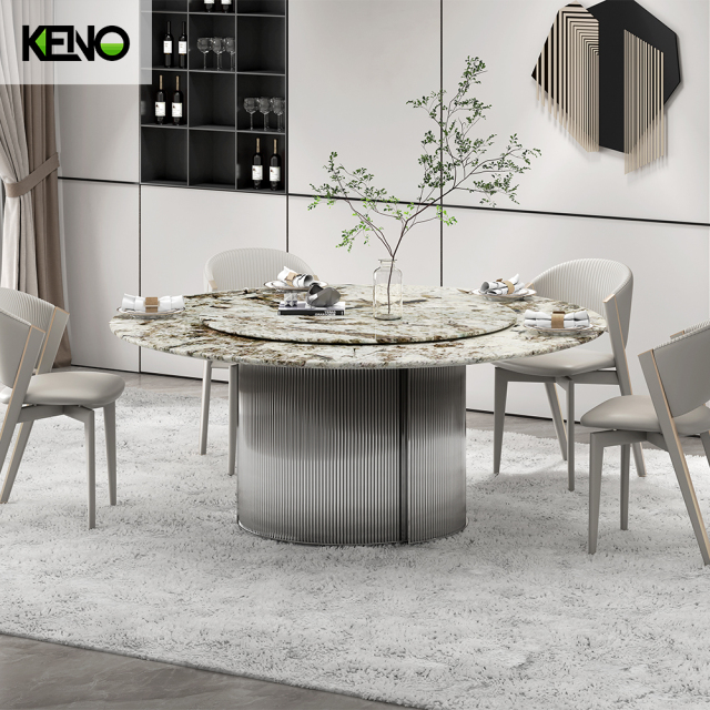 Round Marble Dining Table — OEM/ODM Factory Direct, Matching Dining Chairs Available with a Built-in Turntable