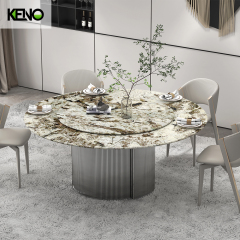 Round Marble Dining Table — OEM/ODM Factory Direct, Matching Dining Chairs Available with a Built-in Turntable
