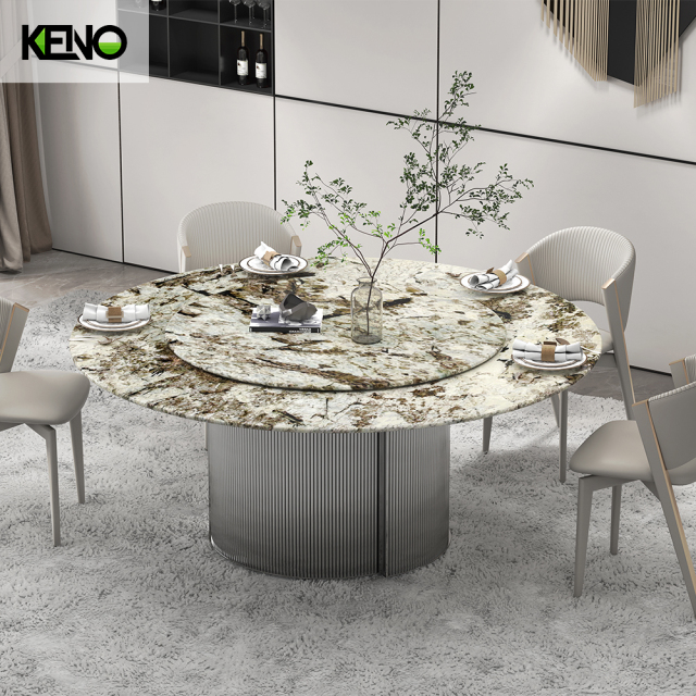 Round Marble Dining Table — OEM/ODM Factory Direct, Matching Dining Chairs Available with a Built-in Turntable
