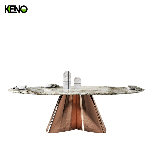 Oval Dining Room Table — Marble Inlay, Premium Home Furniture