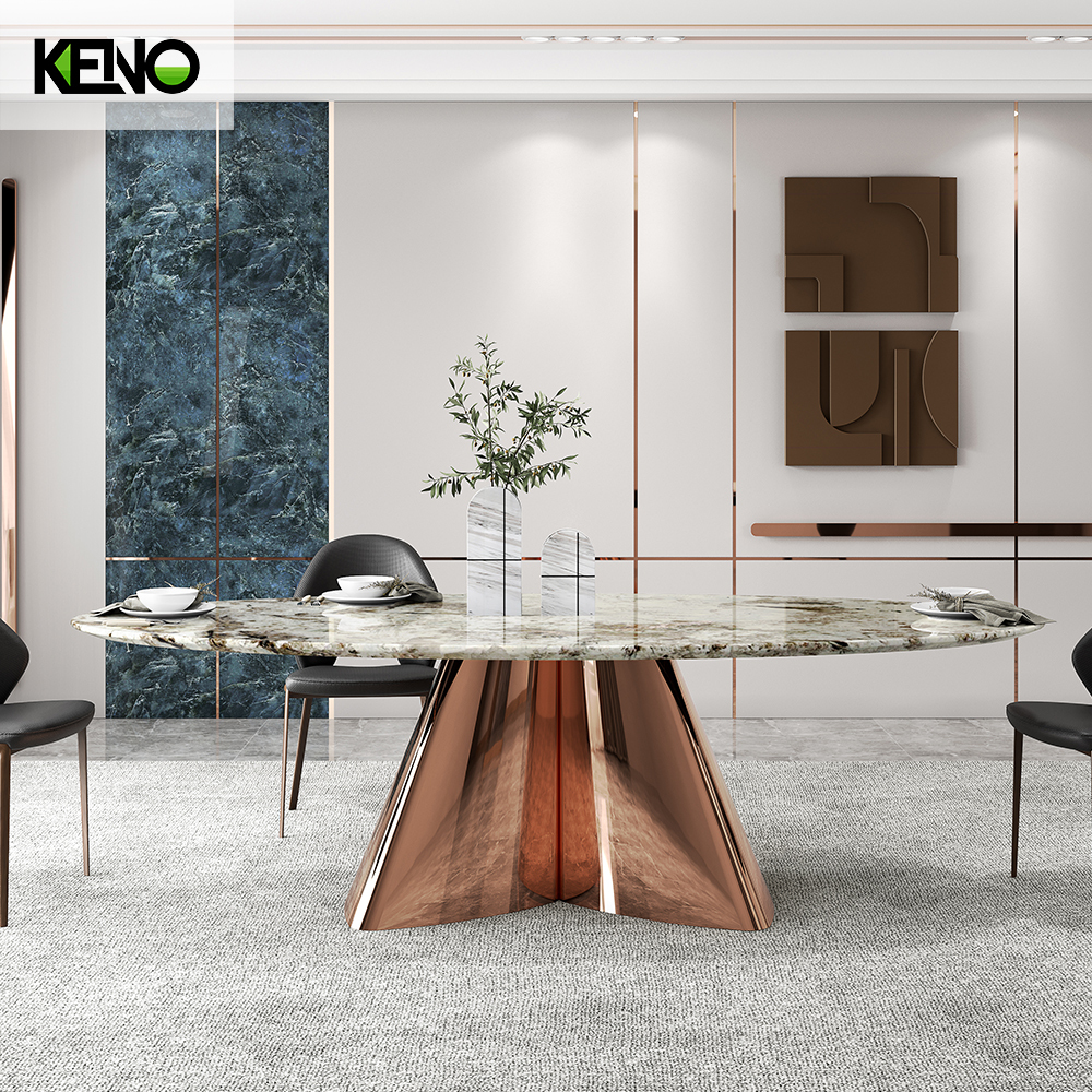 Oval Dining Room Table — Marble Inlay, Premium Home Furniture