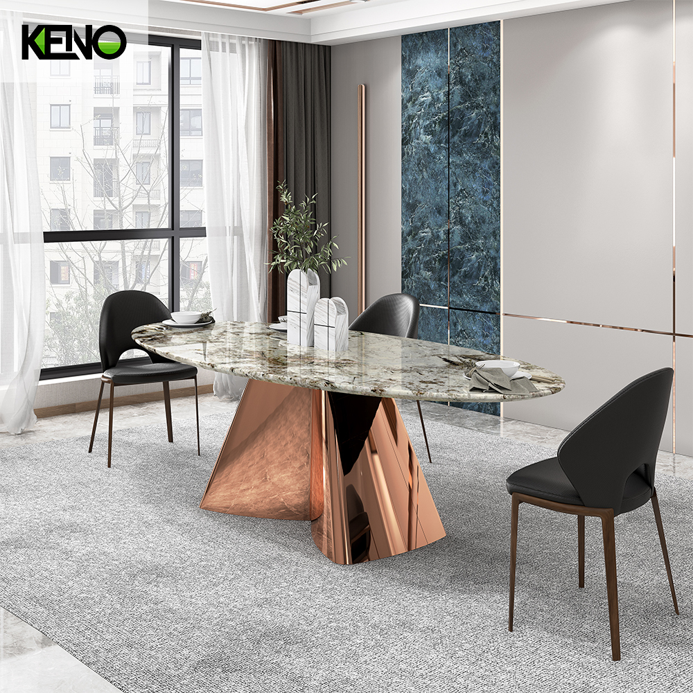 Oval Dining Room Table — Marble Inlay, Premium Home Furniture