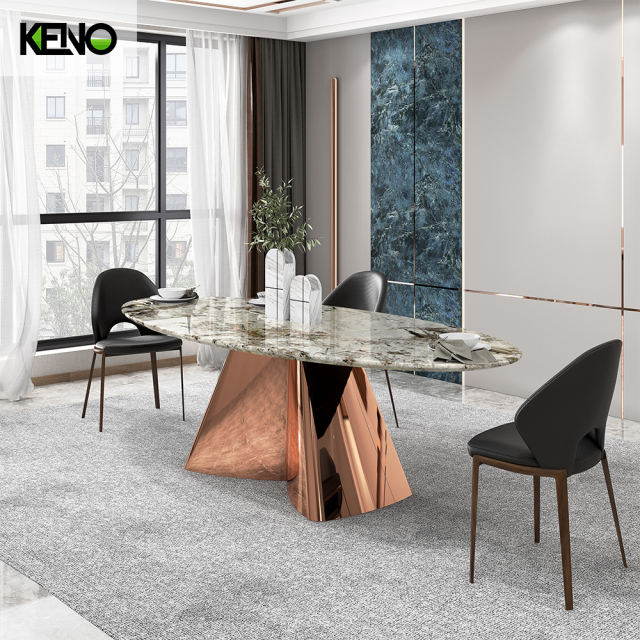 Oval Dining Room Table — Marble Inlay, Premium Home Furniture