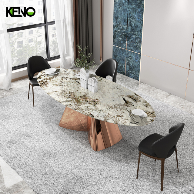 Oval Dining Room Table — Marble Inlay, Premium Home Furniture