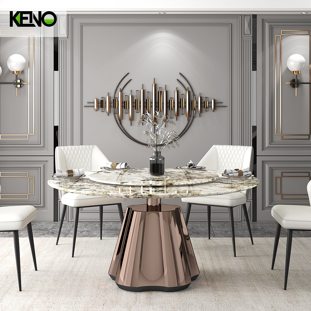 Marble Dining Table — Luxury Modern Design for Open Plan Living Room with a Built-in Turntable and Scratch‑Resistant Finish