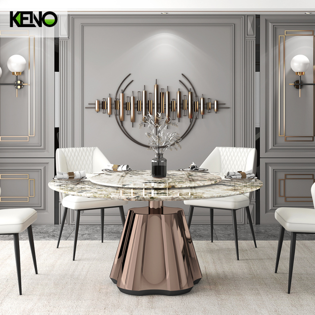 Marble Dining Table — Luxury Modern Design for Open Plan Living Room with a Built-in Turntable and Scratch‑Resistant Finish