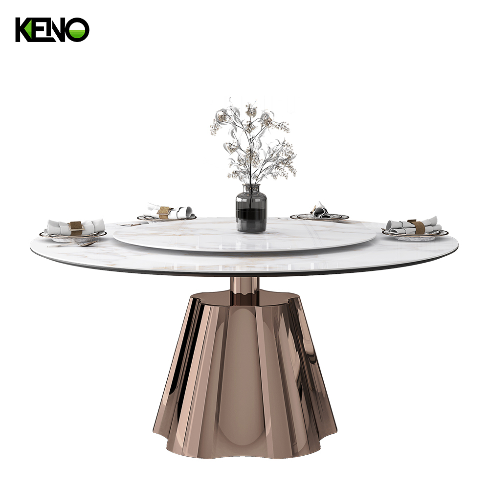 Round Sintered Stone Dining Table — Luxury Modern Design for Open Plan Living Room with a Built-in Turntable and Scratch‑Resistant Finish
