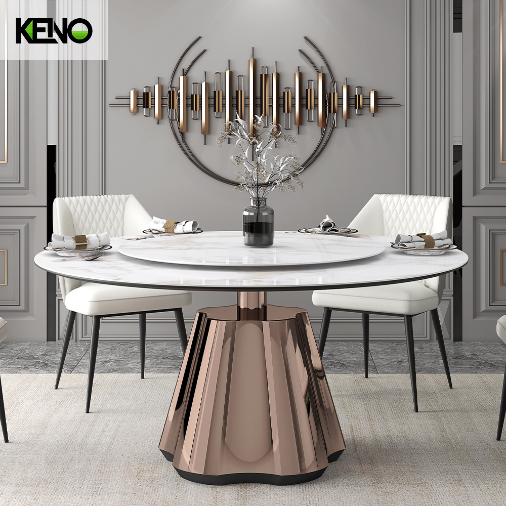 Round Sintered Stone Dining Table — Luxury Modern Design for Open Plan Living Room with a Built-in Turntable and Scratch‑Resistant Finish