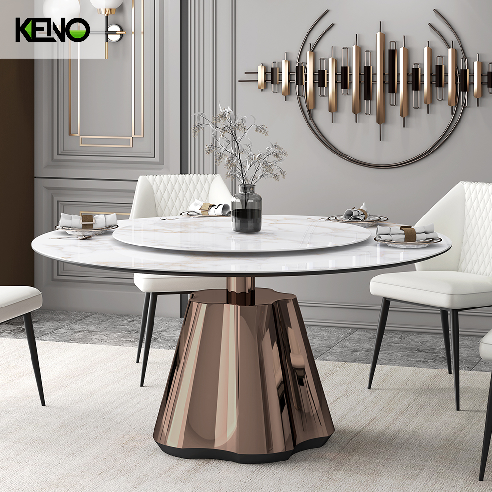 Round Sintered Stone Dining Table — Luxury Modern Design for Open Plan Living Room with a Built-in Turntable and Scratch‑Resistant Finish