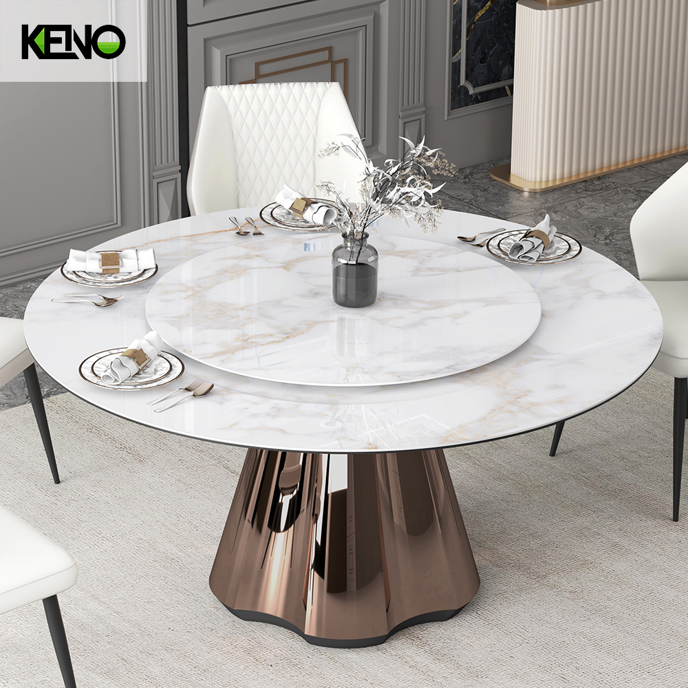 Round Sintered Stone Dining Table — Luxury Modern Design for Open Plan Living Room with a Built-in Turntable and Scratch‑Resistant Finish
