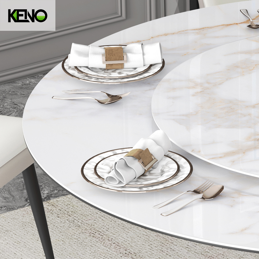 Round Sintered Stone Dining Table — Luxury Modern Design for Open Plan Living Room with a Built-in Turntable and Scratch‑Resistant Finish