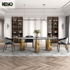 Ellipse Sintered Stone Dining Table — Modern Marble Top Office Furniture Titanium Gold Emerald Style, Custom OEM Sets