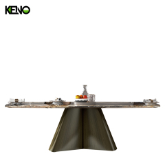 Rectangle Dining Room Table — Green Antique Bronze Cosmic Gold Dining Table Custom Dimensions & Logo Engraving