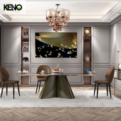 Rectangle Dining Room Table — Green Antique Bronze Cosmic Gold Dining Table Custom Dimensions & Logo Engraving