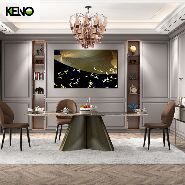 Rectangle Dining Room Table — Green Antique Bronze Cosmic Gold Dining Table Custom Dimensions & Logo Engraving