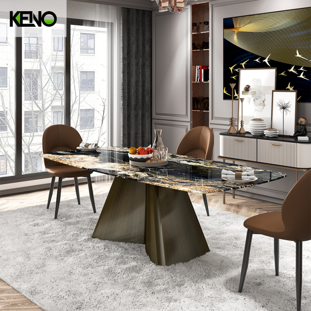 Rectangle Dining Room Table — Green Antique Bronze Cosmic Gold Dining Table Custom Dimensions & Logo Engraving