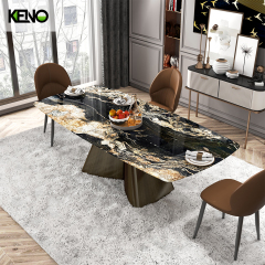 Rectangle Dining Room Table — Green Antique Bronze Cosmic Gold Dining Table Custom Dimensions & Logo Engraving